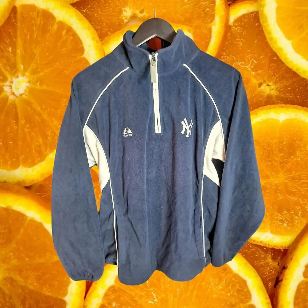 Majestic Men Vintage New‎ York Yankees Quarter Zip Fleece Pullover Jacket Size S